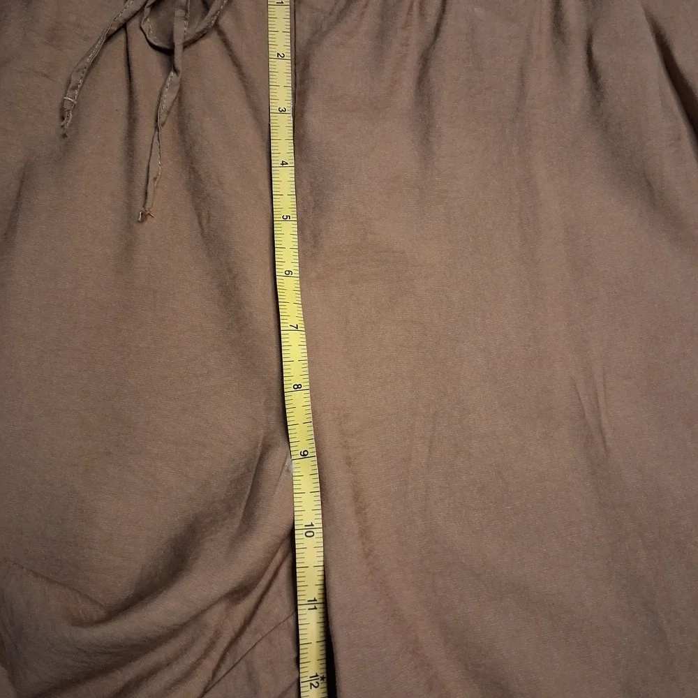 H&M Brown Wide Leg Drawstring Waist Linen Blend Pants Women's Size Medium